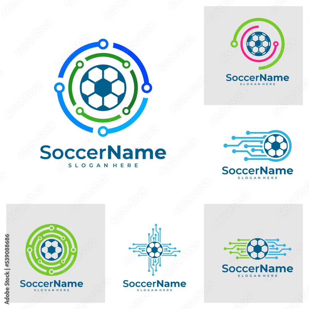 Set of Tech Soccer logo template, Football Tech logo design vector Set of Tech Soccer logo template, Football Tech logo design vector