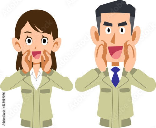 大声で呼びかける工務店の男女
