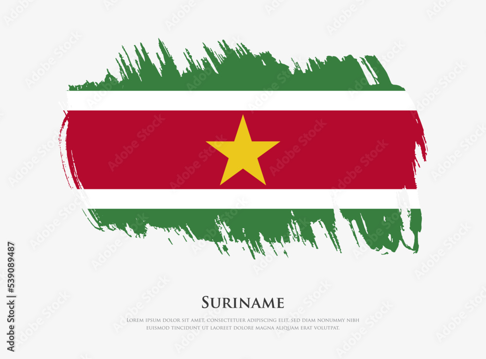 Creative textured flag of Suriname with brush strokes vector illustration Creative textured flag of Suriname with brush strokes vector illustration