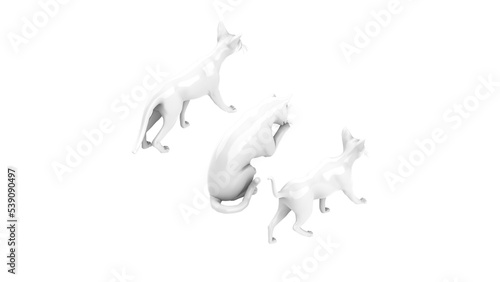 3D High Poly Cats - SET1 Monochromatic - Isometric View 2