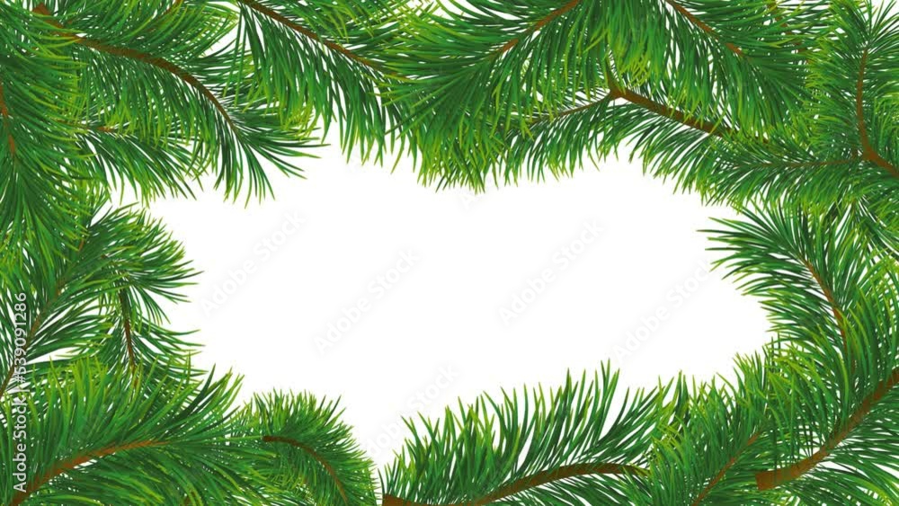 Christmas background with fir branches. Animated illustration with frame and copy space Christmas background with fir branches. Animated illustration with frame and copy space