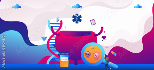 For urinary tract infections and cystitis, the doctor gives treatment with antibiotic drugs and blood tests. Vector flat for the doctor provides antibiotic prescription treatment and blood tests. 