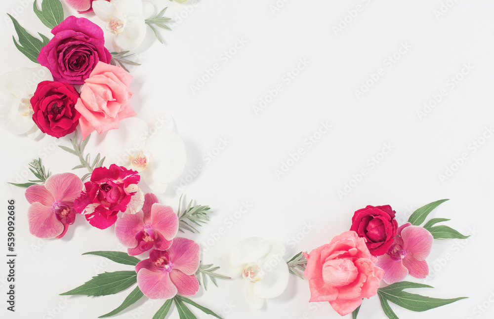 pattern of summer flowers on white background