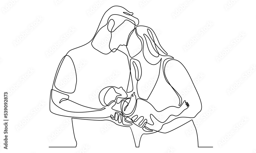 Obraz premium Continuous line of family concept. Father, mother and son together