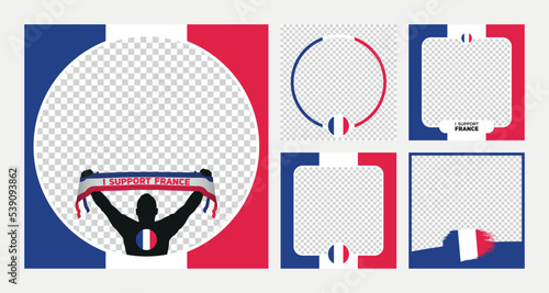 I support France world football championship profil picture frame banner man silhouette with national flag scarf in hand for social media