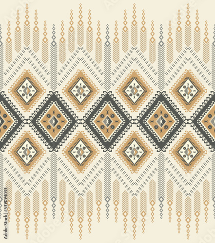 Ethnic geometric vintage pattern. Ethnic border element. Vector ethnic geometric diamond shape seamless pattern background. Embroidery folk pattern for fabric, textile, interior decoration elements.