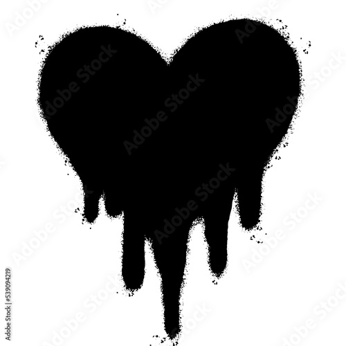 Spray Painted Graffiti melting heart icon Sprayed isolated with a white background. graffiti Bleeding heart icon with over spray in black over white. Vector illustration.