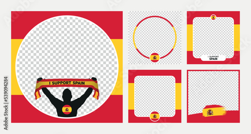 I support Spain world football championship profil picture frame banner man silhouette with national flag scarf in hand for social media
