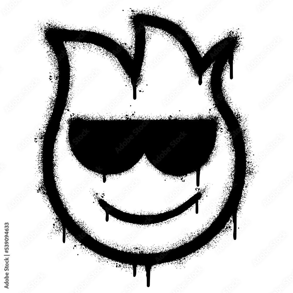 Graffiti emoticon Cool smiling Face with Sunglasses isolated with a