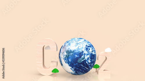 text and earth for co2 concept 3d rendering