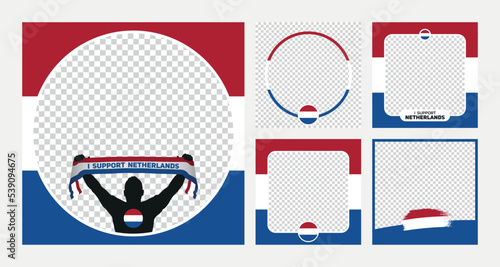 I support Netherlands world football championship profil picture frame banner man silhouette with national flag scarf in hand for social media