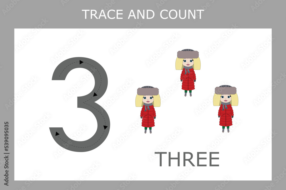 Fototapeta premium Number training write and count numbers. Exercises handwriting practice