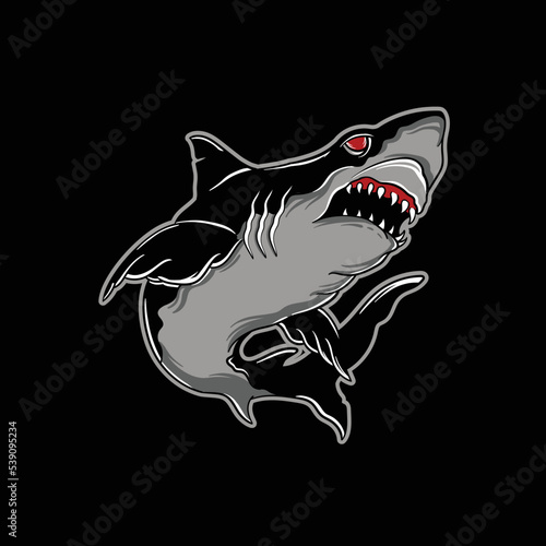 a predator is stalking the target. Illustration of a shark with a traditional tattoo style.