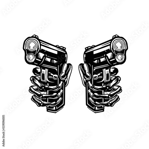 skeleton hand holding a gun vector illustration design