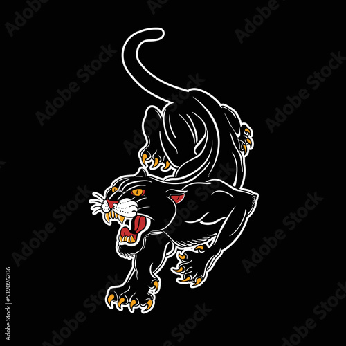 Traditional panther tattoo illustration roar