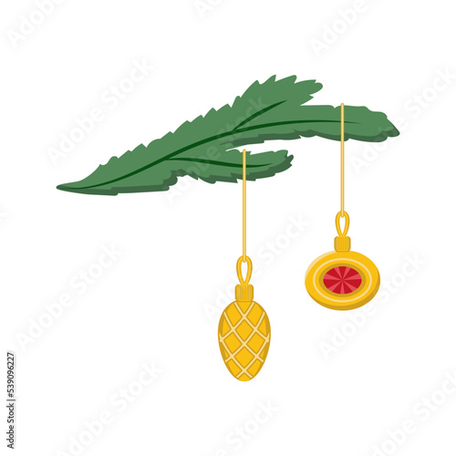 Spruce branch with glass decorations