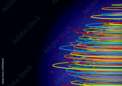 空間に浮かぶ無数のカラフルなリング　科学　テクノロジーのイメージ