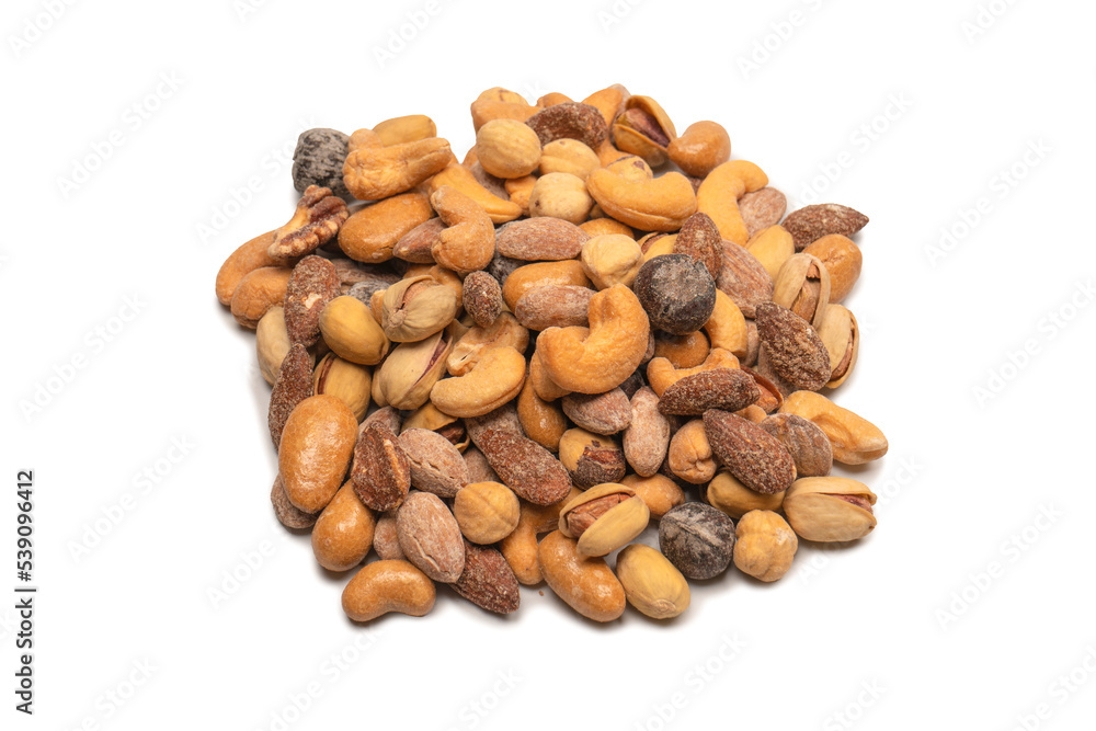 A group of almonds, pistachios, walnuts, macadamia, cashews. A group of almonds, pistachios, walnuts, macadamia, cashews.