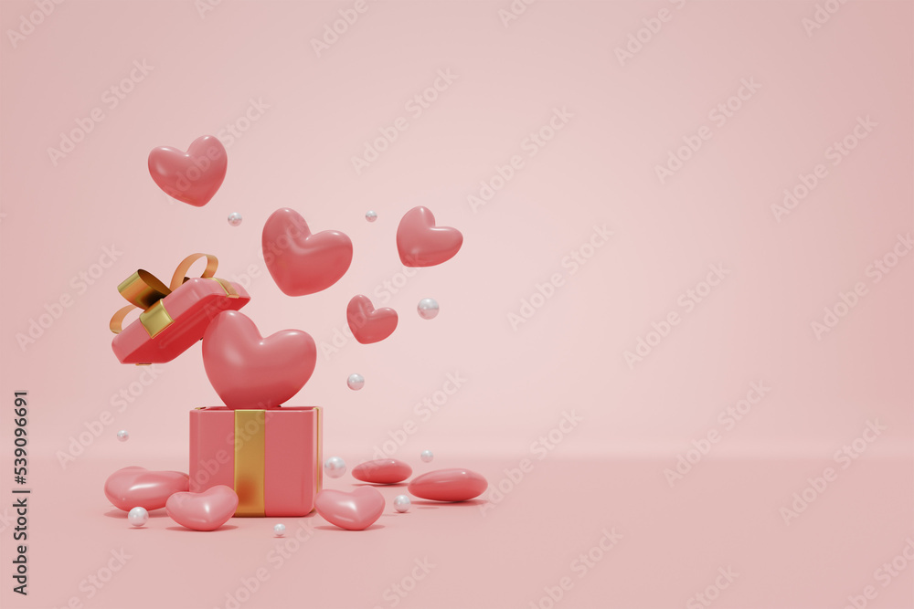 Valentine's day design. Realistic 3d pink gifts boxes and heart.
