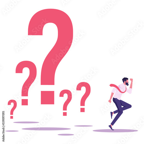 Businessman running away from problem, Escape or eliminate from obstacle concept