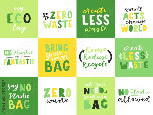 Vector hand drawn lettering. Plastic Free Future for shopping  storage. Flat style illustration for eco store  organic food shop  local market banner  vegan site