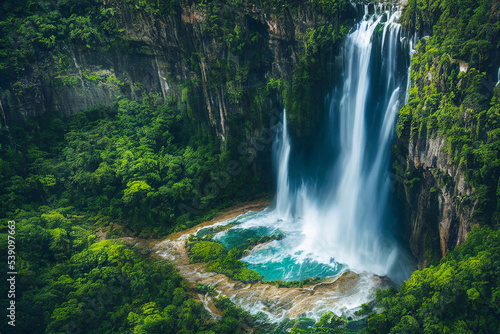 Beautiful waterfall , Landscape background, nature photo, drone view or bird view