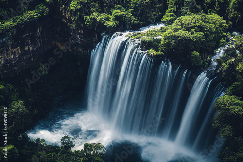 Beautiful waterfall   Landscape background  nature photo  drone view or bird view