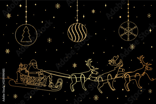 Vector cartoon sleigh with reindeer, Santa Claus sleigh. Christmas illustration