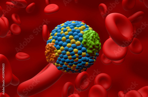 LDL (Bad) lipoprotein (cholesterol) in the blood flow – Closeup view 3d illustration photo
