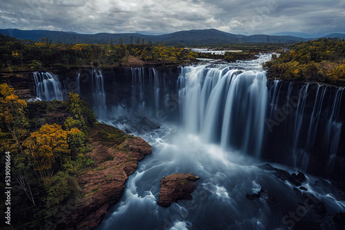 Beautiful waterfall , Landscape background, nature photo, drone view or bird view