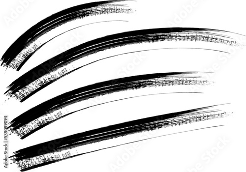 Vector make-up cosmetic mascara brush stroke texture design. Large set different grunge brush strokes. Dirty artistic design elements isolated on white background. Black ink vector brush strokes