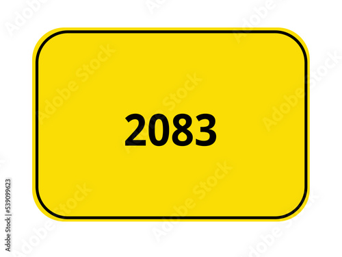 gelbes Ortseingangsschild - Jahr 2083