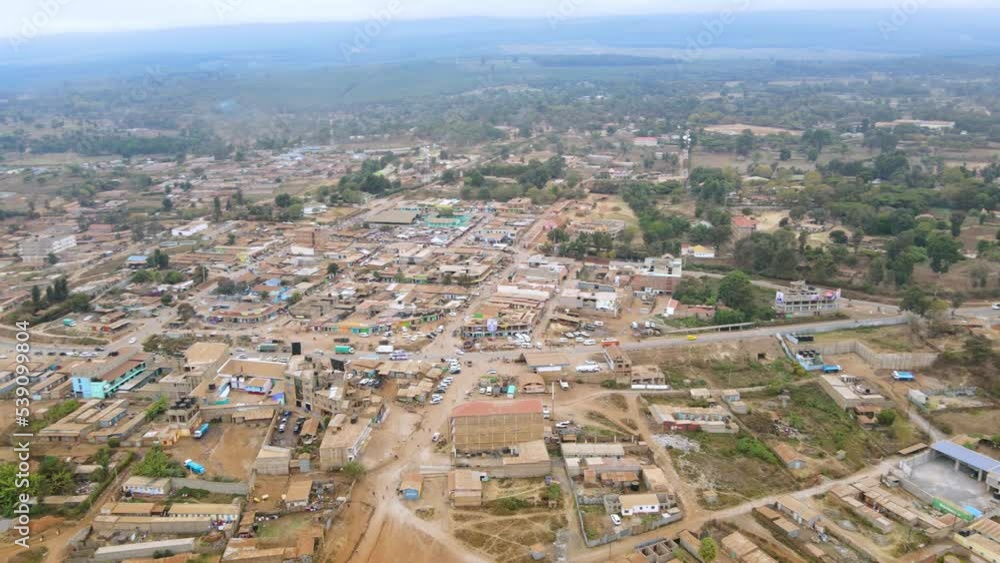 Cityscape-drone view drone flying in the small village of Loitokitok small town in Kenya Africa. Drought in Kenya in rural Africa- Climate change- Poverty Cityscape-drone view drone flying in the small village of Loitokitok small town in Kenya Africa. Drought in Kenya in rural Africa- Climate change- Poverty