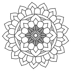 Foto auf Leinwand Mandala Simple floral mandala print. Easy mandala coloring page for kids and beginners. Abstract flower medallion.  © Supapeach