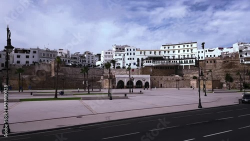 Front Tanger Medina View. Ancient Castle-Port Fragment of Tanger in Morocco, Africa. Also, known as Borj Dar El-Baroud - Porte del Tanger.