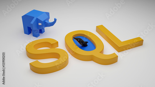 SQL language metaphor 3d illustration. Database query standart language. 