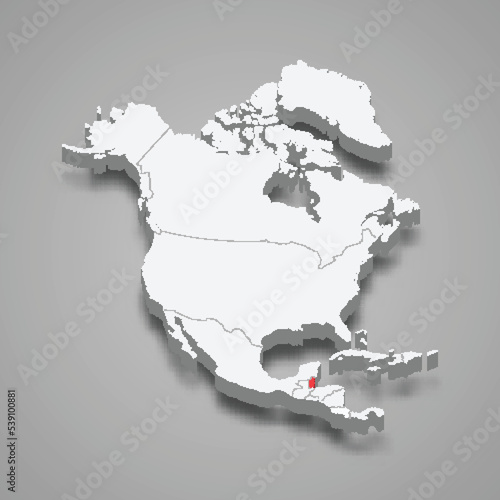 Belize country location within North America. 3d map photo