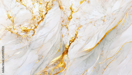 Wallpaper Mural Abstract luxury marble background. Digital art marbling texture. Gold and white colors. 3d illustration Torontodigital.ca