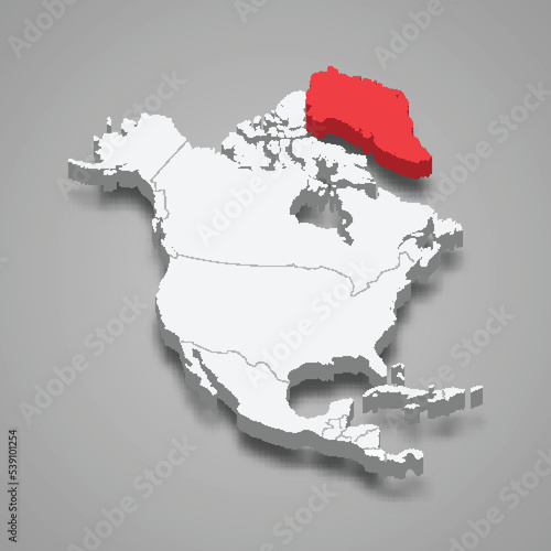 Greenland country location within North America. 3d map