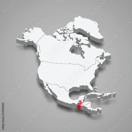Guatemala country location within North America. 3d map