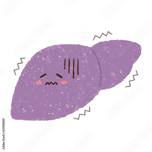 手描きの元気がない肝臓のキャラクター