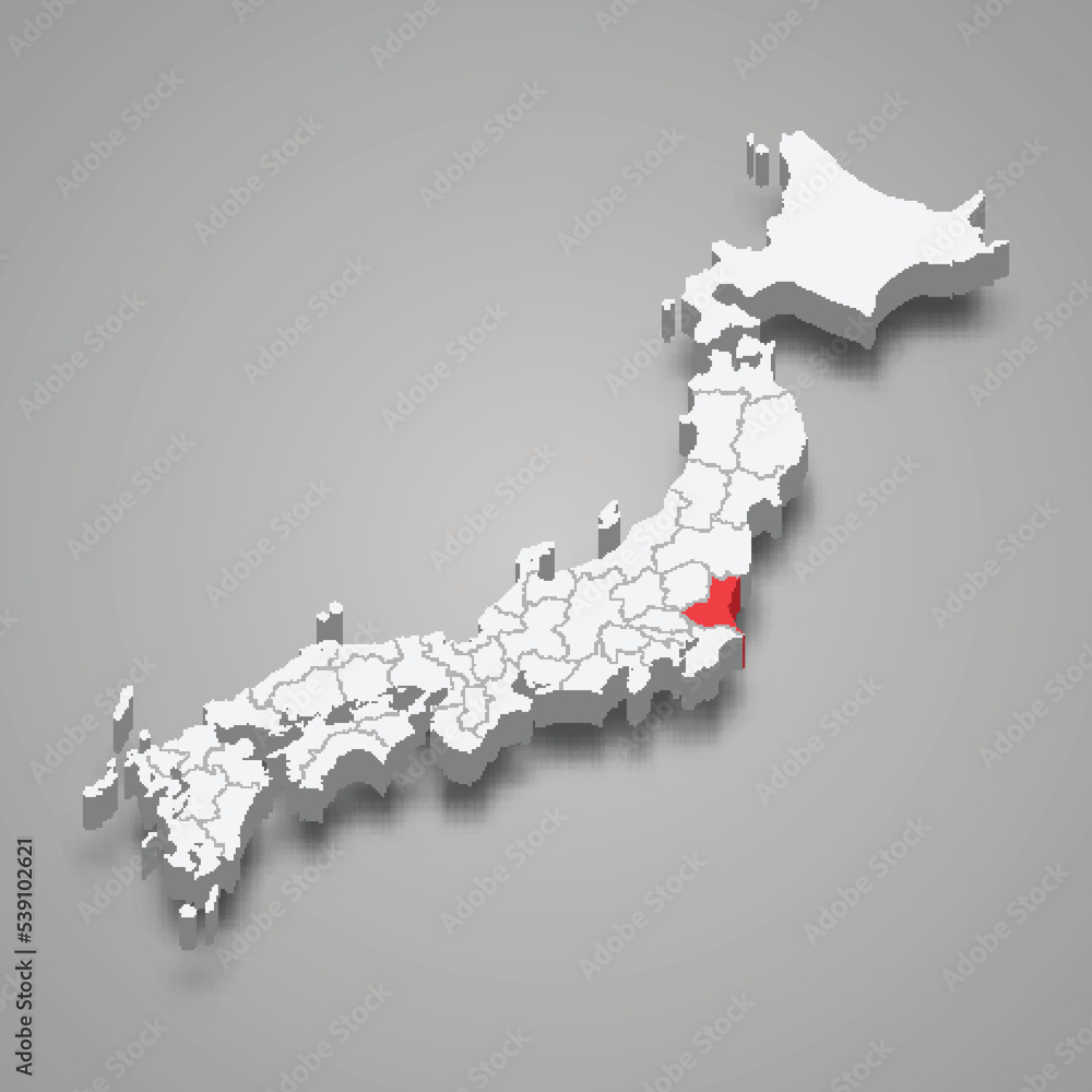 Ibaraki region location within Japan 3d map Ibaraki region location within Japan 3d map