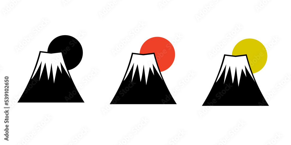 富士山 山 日の出 版画風 富士山 山 日の出 版画風