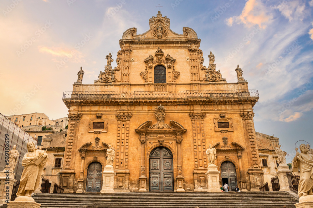 The beautiful Duomo of S. Pietro in Modica at sunset