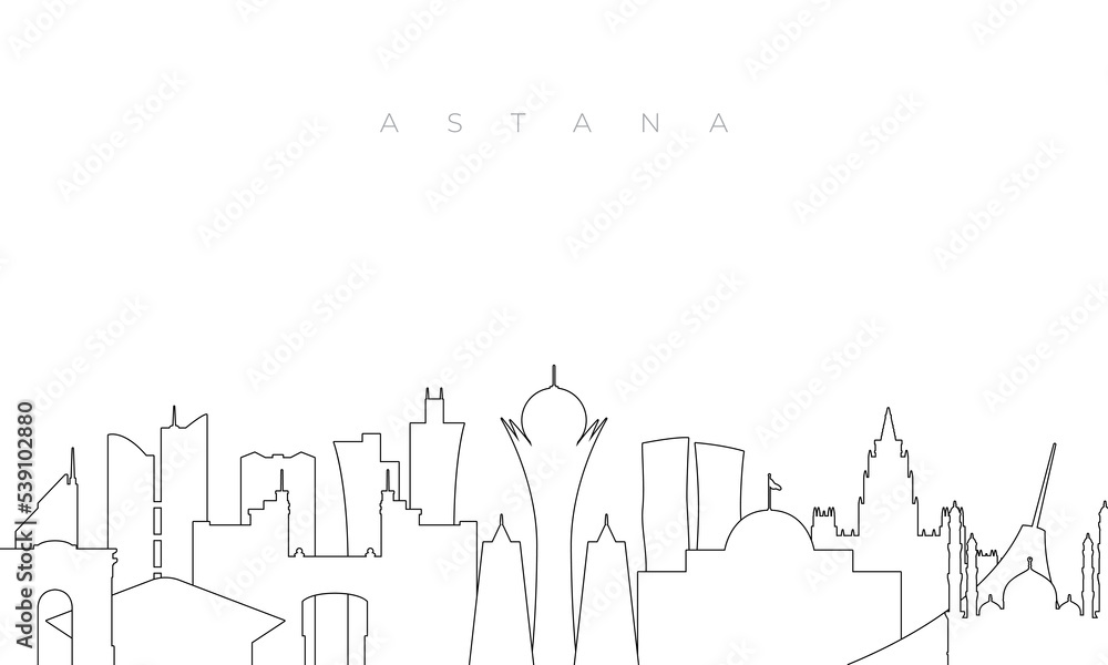 Outline Astana skyline. Trendy template with Astana buildings and landmarks in line style. Stock vector design.