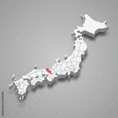 Kyoto region location within Japan 3d map