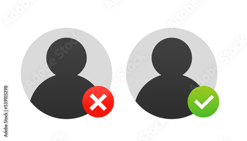 The person icon for the profile is a check mark and a cross. Vector illustration