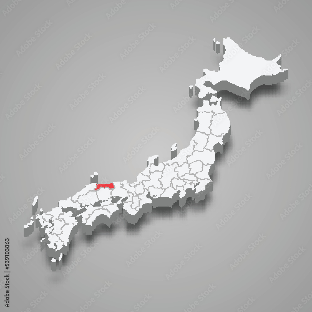 Tottori region location within Japan 3d map Tottori region location within Japan 3d map