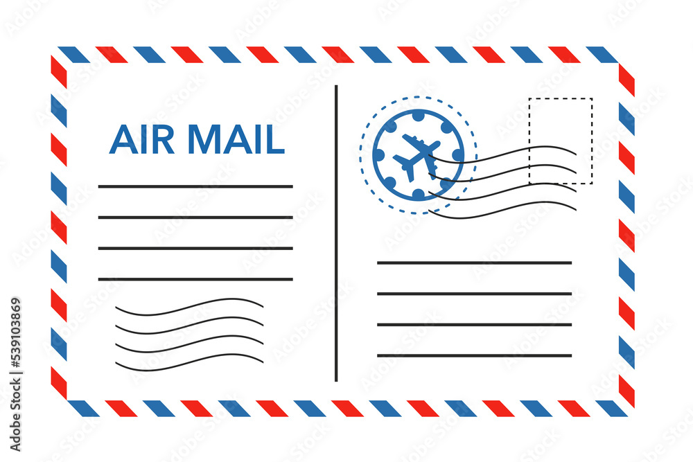 Air mail stamp, delivery of goods through air space. Vector illustration Air mail stamp, delivery of goods through air space. Vector illustration