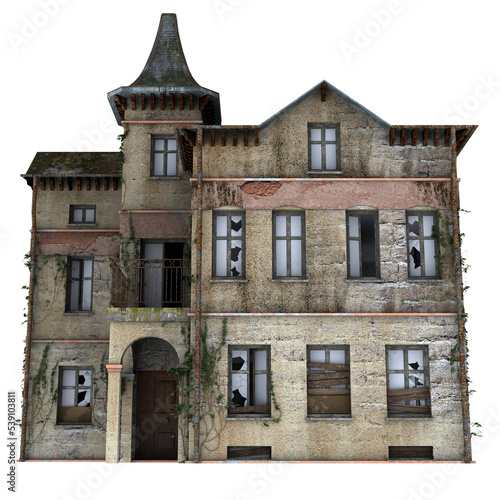 3D rendered Old Abandoned Building on Transparent Background - 3D Illustration